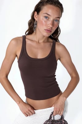 Mouwloze Geribbelde U-Hals Tanktop