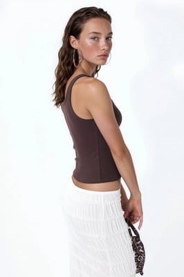 Mouwloze Geribbelde U-Hals Tanktop