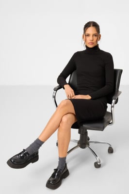 Geribbelde Col Midi-jurk