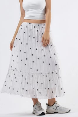 Hoge Taille Polka Dot Maxi Rok met Franje