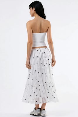Hoge Taille Polka Dot Maxi Rok met Franje