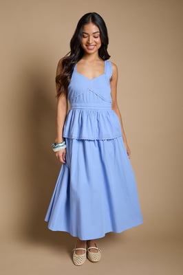 Petite Lace Trim Peplum Midi Dress