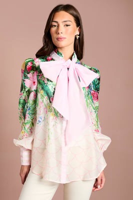 Lisa Tan Pussybow Long Sleeve Organza Shirt