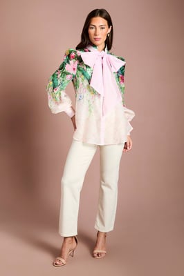 Lisa Tan Pussybow Long Sleeve Organza Shirt