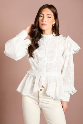 Lace Frill Detail Long Sleeve Blouse