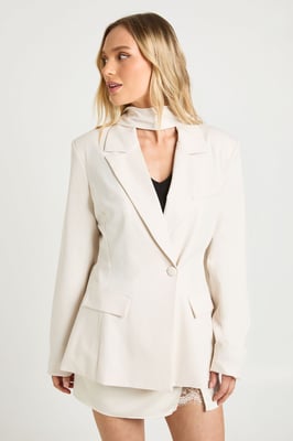 Petite Scarf Detail Cinched Blazer