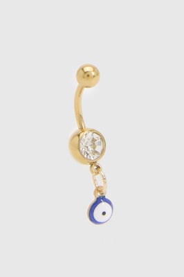 Stainless Steel Evil Eye Detail Belly Bar