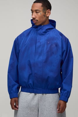 Oversized Boxy Water Reactive Snake Print Hooded Sports Jacket