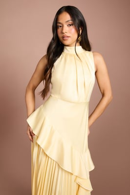 Petite Sleeveless Ruffle Pleat Satin Back Crepe Dress