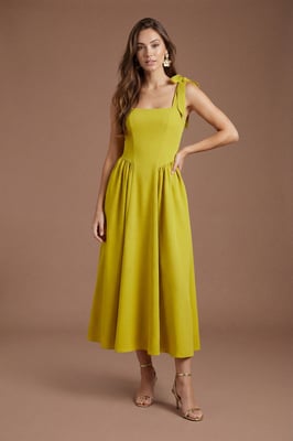 Sleeveless Crepe Midi Dress With Bow Detail Straps