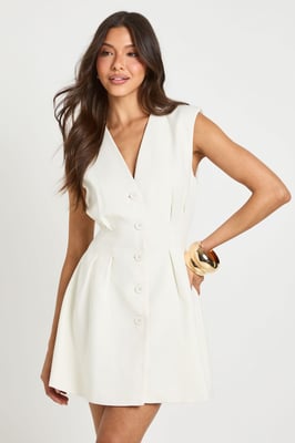 Collarless Tailored Mini Dress