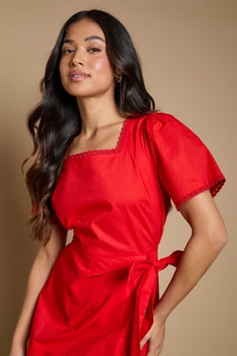 Petite Lace Trim Wrap Skirt Poplin Mini Dress