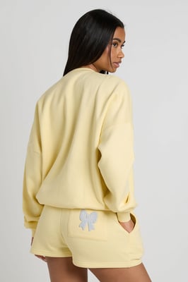 New York Bow Applique Crew Neck Sweatshirt Short Tracksuit