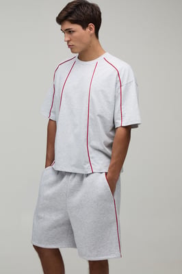 Contrast Piping Oversized Boxy T-Shirt & Baggy Short Set