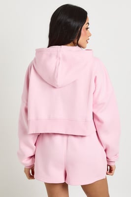 Deep Hem Crop Top 3 Piece Hooded Short Tracksuit