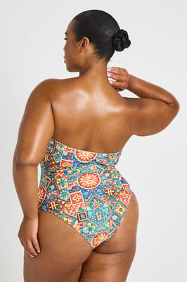 Plus Tile Print Bandeau Swimsuit