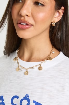Hammered Disc & Pearl Scatter Chain Necklace