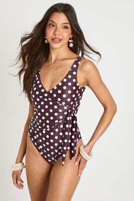 Polka Dot Tummy Control Wrap Detail Swimsuit
