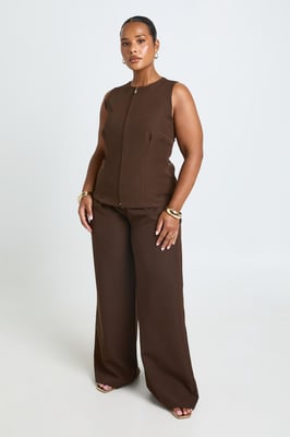 Plus Boat Neck Zip Up Top And Pleated Wide Leg Trouser