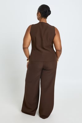 Plus Boat Neck Zip Up Top And Pleated Wide Leg Trouser