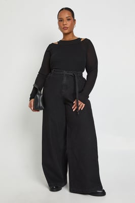 Plus Elasticated Back Tie Wide Leg Jean