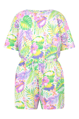 'Poppy' Kids Printed Playsuit with Adjustable Waist Comfy Everyday Jumpsuit Coral