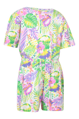 'Poppy' Kids Printed Playsuit with Adjustable Waist Comfy Everyday Jumpsuit Coral