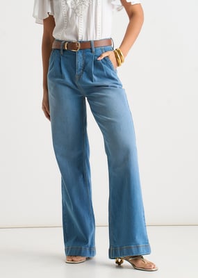 Blå plisserade jeans med vida ben