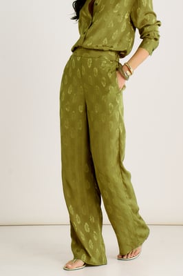 Khaki Floral Satin Jacquard Trousers