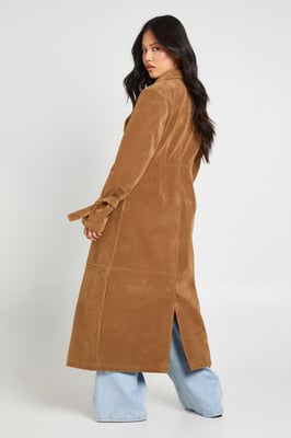 Petite Faux Suede Cinched Longline Coat