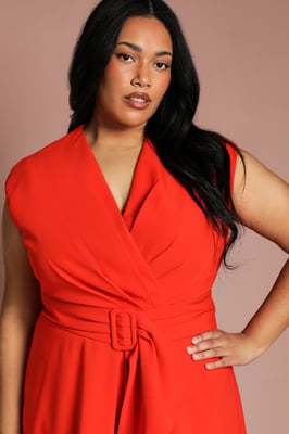 Plus Belted Crepe Midi Dress