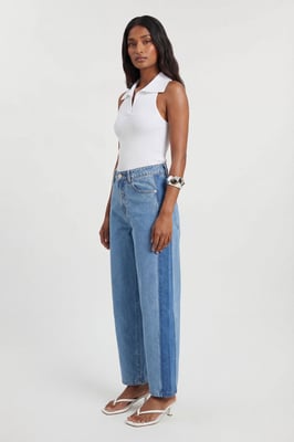 Denim Panelled Barrel Leg Jean