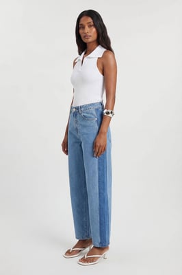 Petite Denim Panelled Barrel Leg Jean