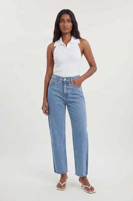 Petite Denim Panelled Barrel Leg Jean
