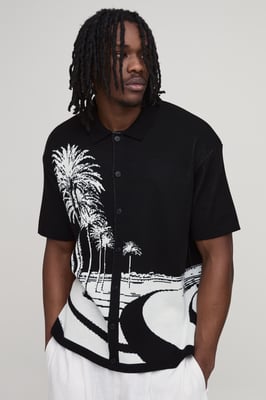 Tall Relaxed Palm Scenic Jacquard Knitted Shirt