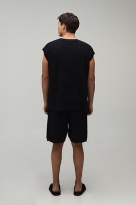 Oversized Open Stitch Cotton Blend Knitted Tank Short Set
