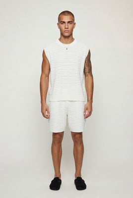 Oversized Open Stitch Cotton Blend Knitted Tank Short Set