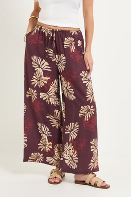 Petite Palm Print Drawstring Trousers