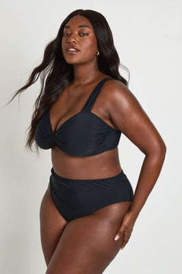 Plus Knot Front Top & High Waist Bottom Bikini Set