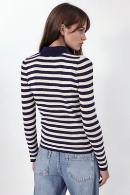 Striped Crew Neck Sweater with Button Detail