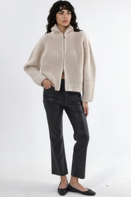 Thick Textured Turtleneck Zip-Up Cardigan