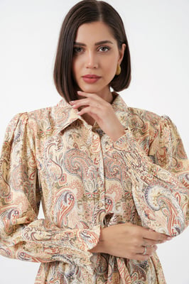 Paisley Geknoopte Midi Shirtjurk