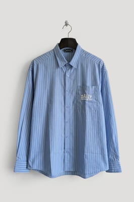 Heren Gestreepte Lange Mouwen Shirt met Borduursel