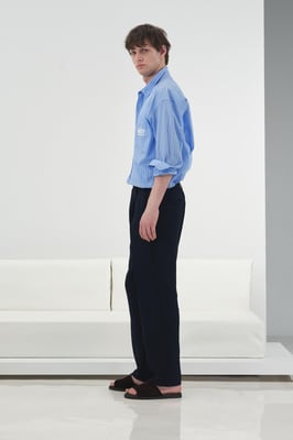 Heren Gestreepte Lange Mouwen Shirt met Borduursel