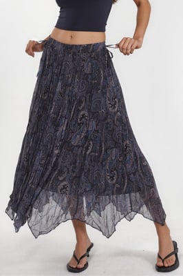 Hoge Taille Paisley Midi Rok