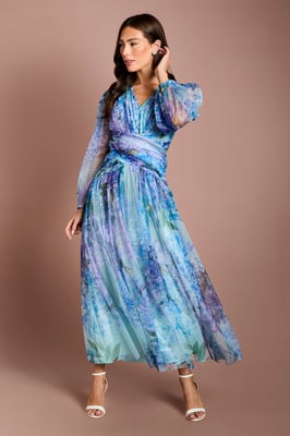 Petite Printed Floral Mesh Midaxi Dress