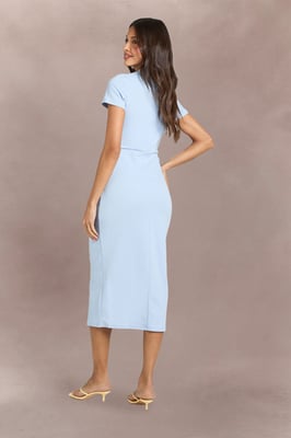 Crepe High Neck Pocket Detail Midi Dress