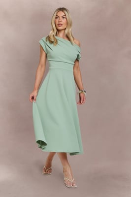 Crepe Asym Neck Skater Midi Dress