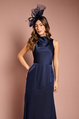 Cowl Neck Sleeveless Satin Midi Dress