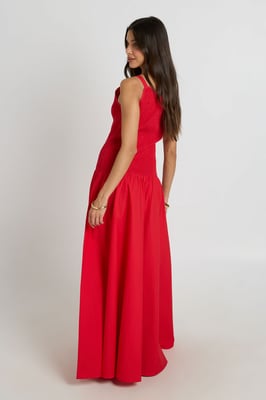 Shirred Bodice Maxi Dress With Asymmetric Neckline